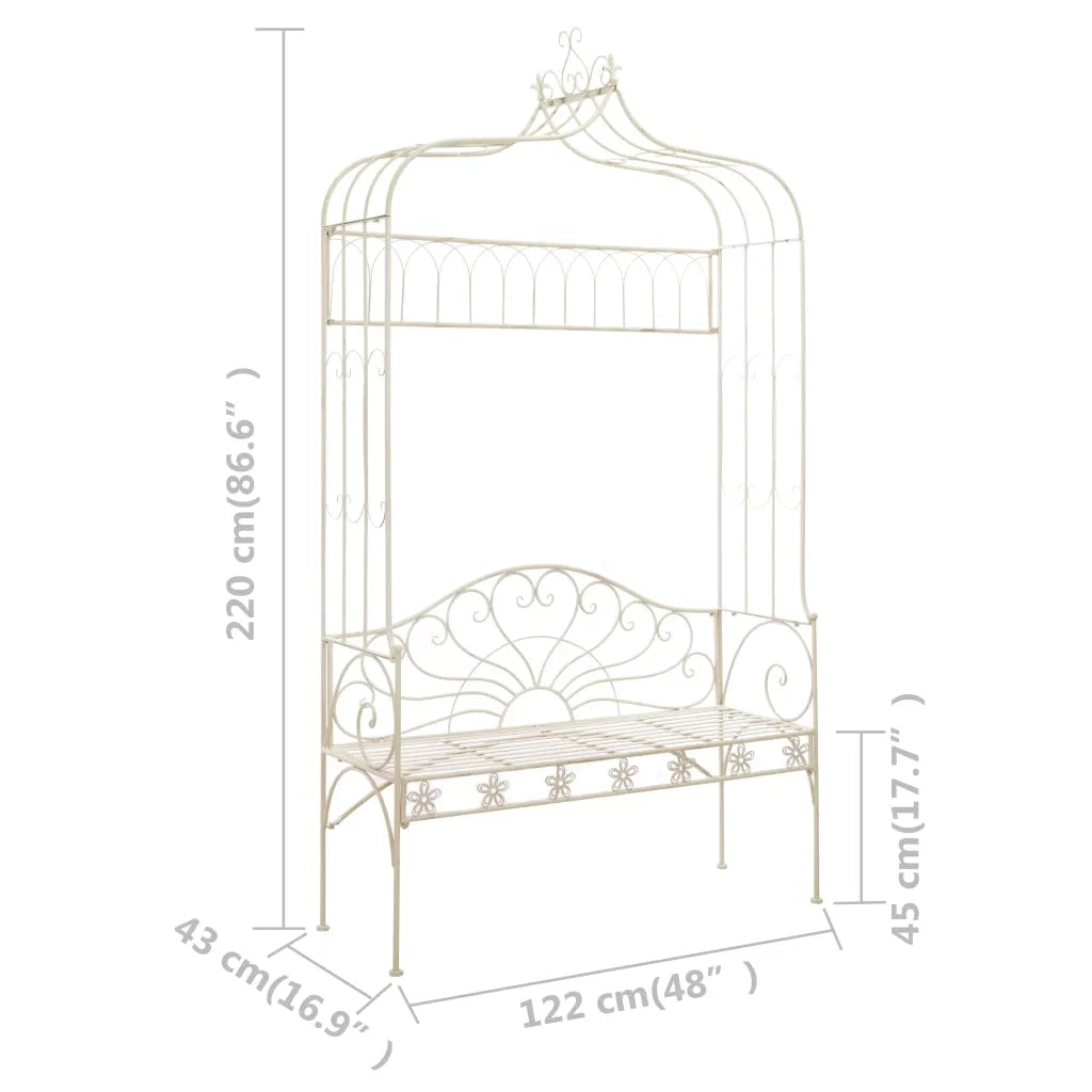 Panchina da Giardino 122 cm in Ferro Bianco Anticato 45434