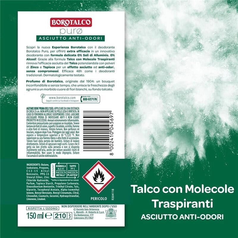 BOROTALCO DEO SPRAY 150 ML NEW PURO 0 SALI 0 ALCOOL PROFUMO DI BOROTALCO