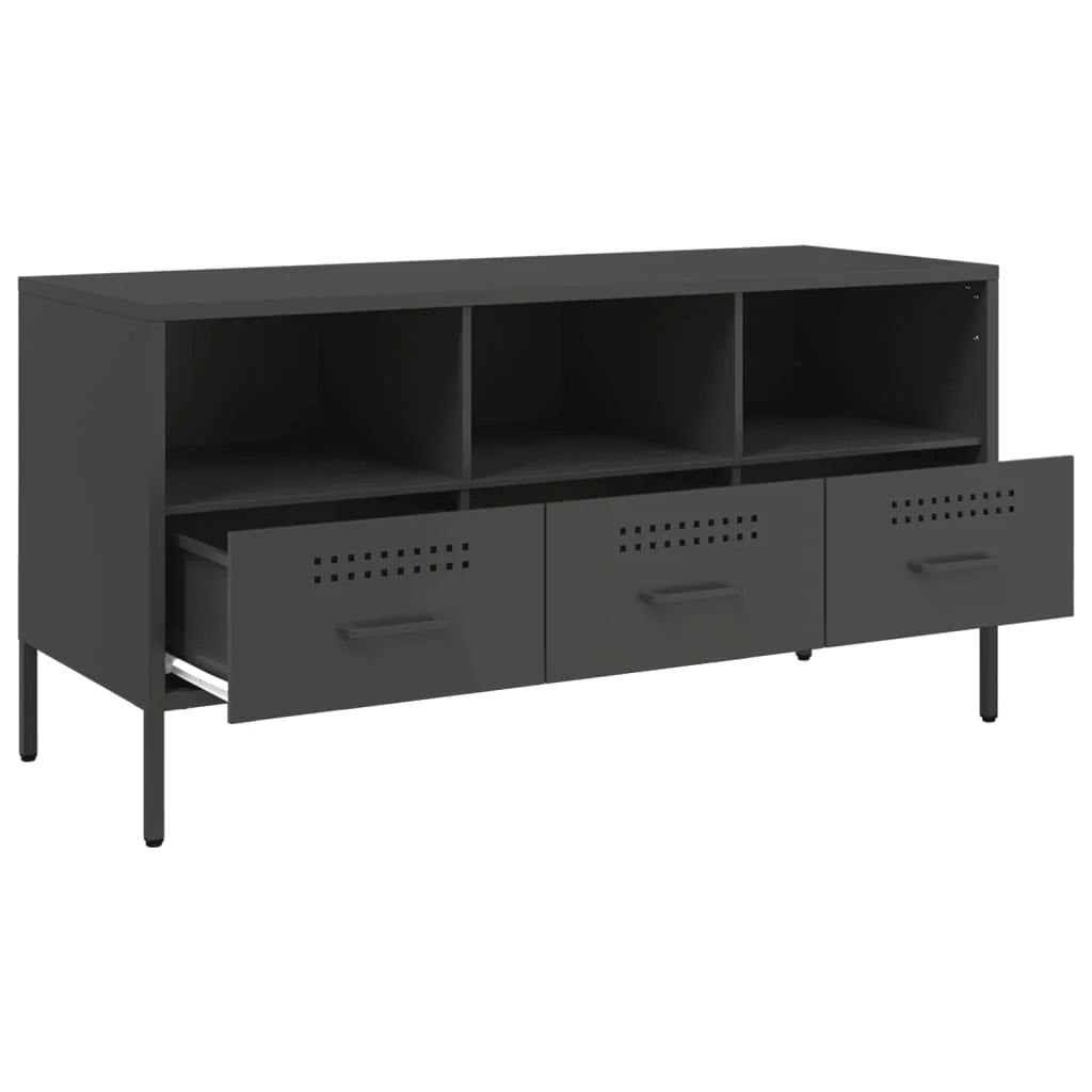 Mobile TV multimediale scaffale TV credenza mobile TV sala da pranzo soggiorno camera da letto 100,5 x 39 x 50,5 cm acciaio nero 02_0025545