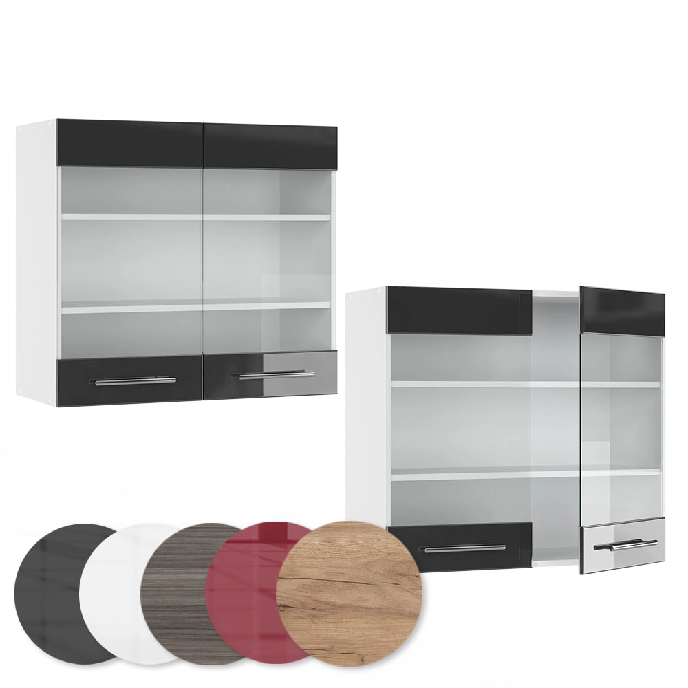 Mobile da cucina in vetro Fame-Line Antracite lucido/Bianco 80 cm Vicco