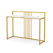 Tavolo da ingresso lungo 120cm, Consolle con piano effetto marmorino sponda struttura in metallo dorato Bianco-Consolle