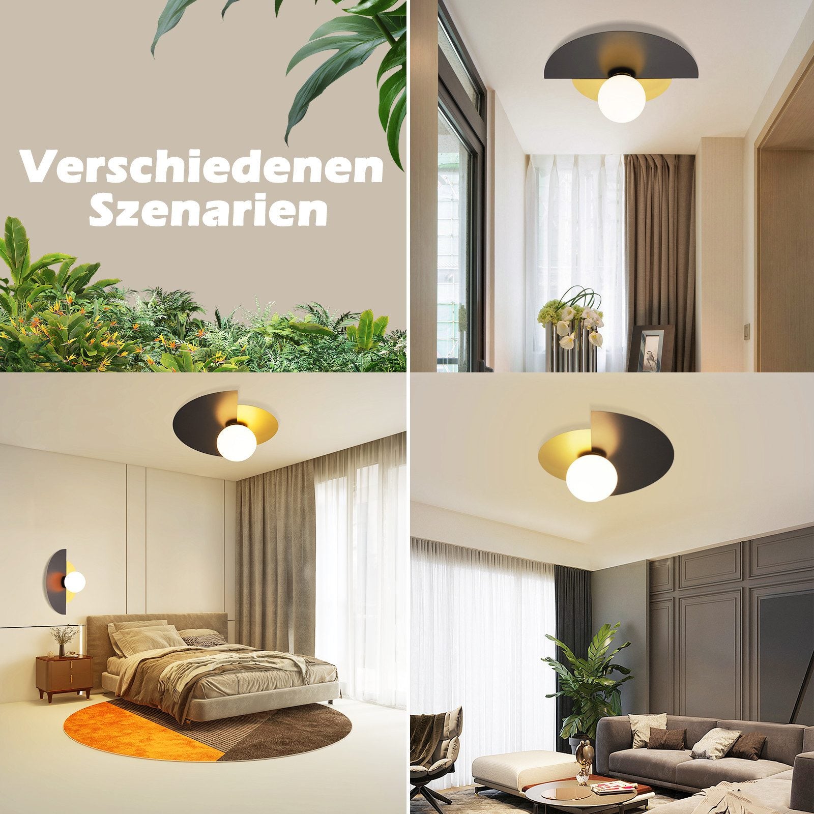 ZMH Lampada da soffitto retrò nero oro rotonda vetro E14 per corridoio