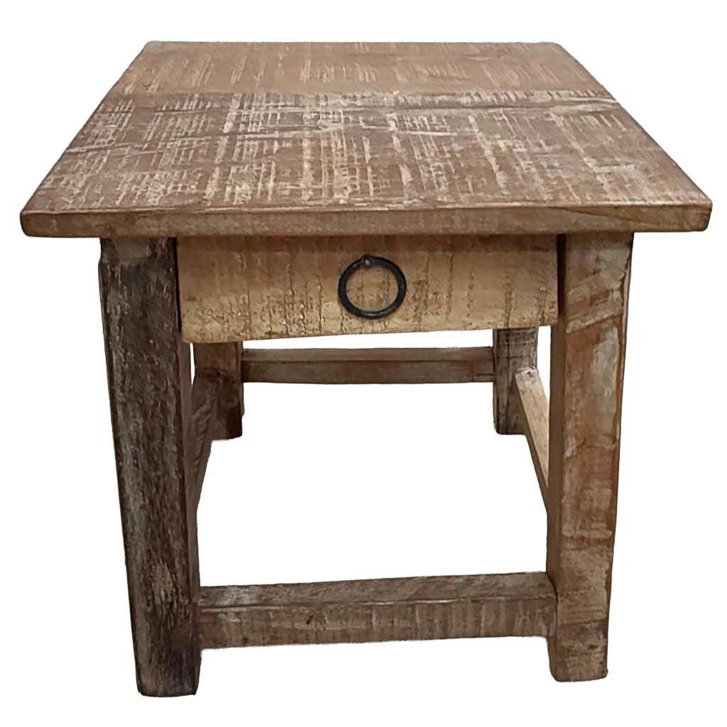 Sgabello con cassetto in legno con finitura artigianale marrone 25x25x29 h cm