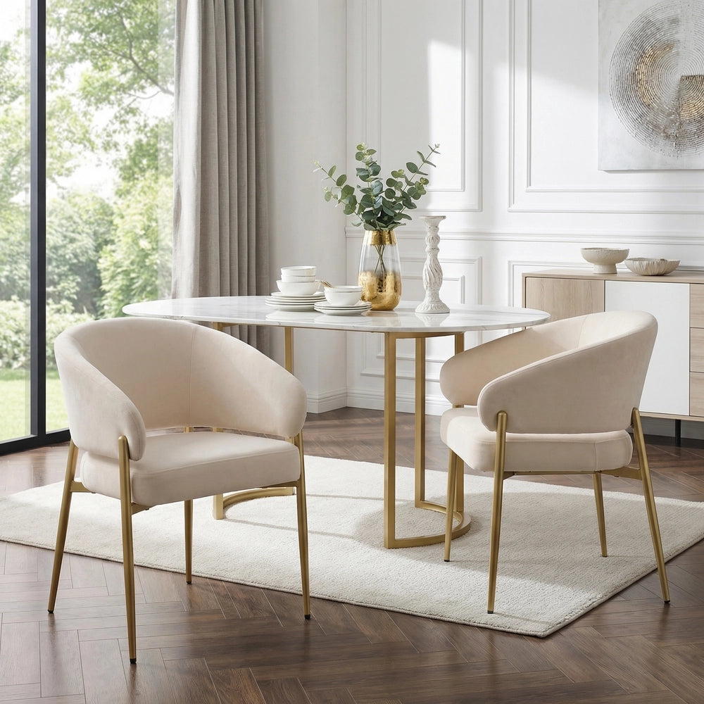 2 Sedie da pranzo in velluto - Zephmum - Comode e traspiranti, stile moderno, colore beige e oro champagne
