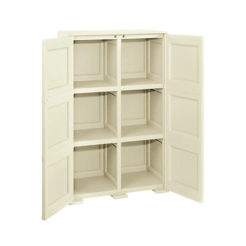 ARMADIO 3 MODULI IN PLASTICA 79X43X125 CM – MOBILE CONTENITORE MULTIUSO PER SALOTTO, PERGOLATO E BALCONE COPERTO, DESIGN CLASSICO EFFETTO LEGNO