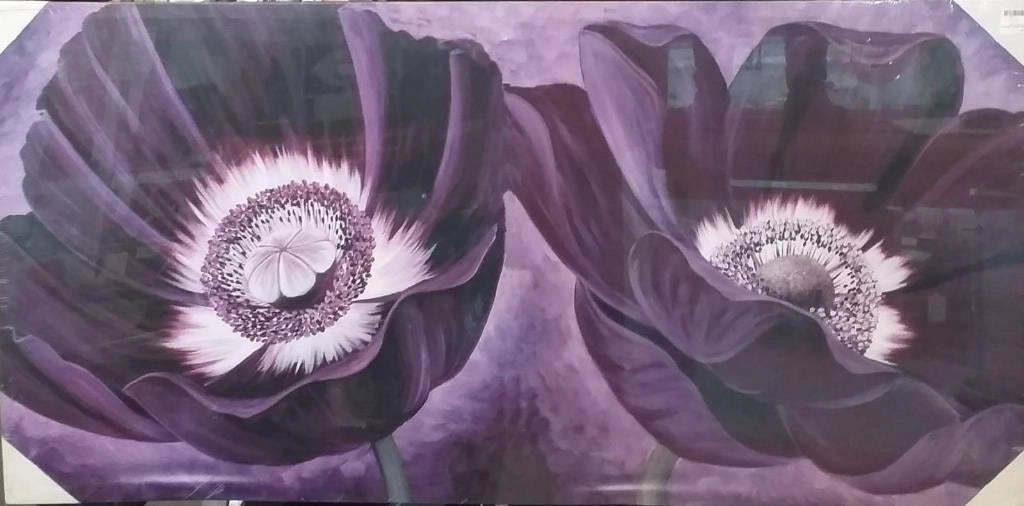 Quadro da Parete Dipinto Medio Fiori Viola 60 x 120 cm