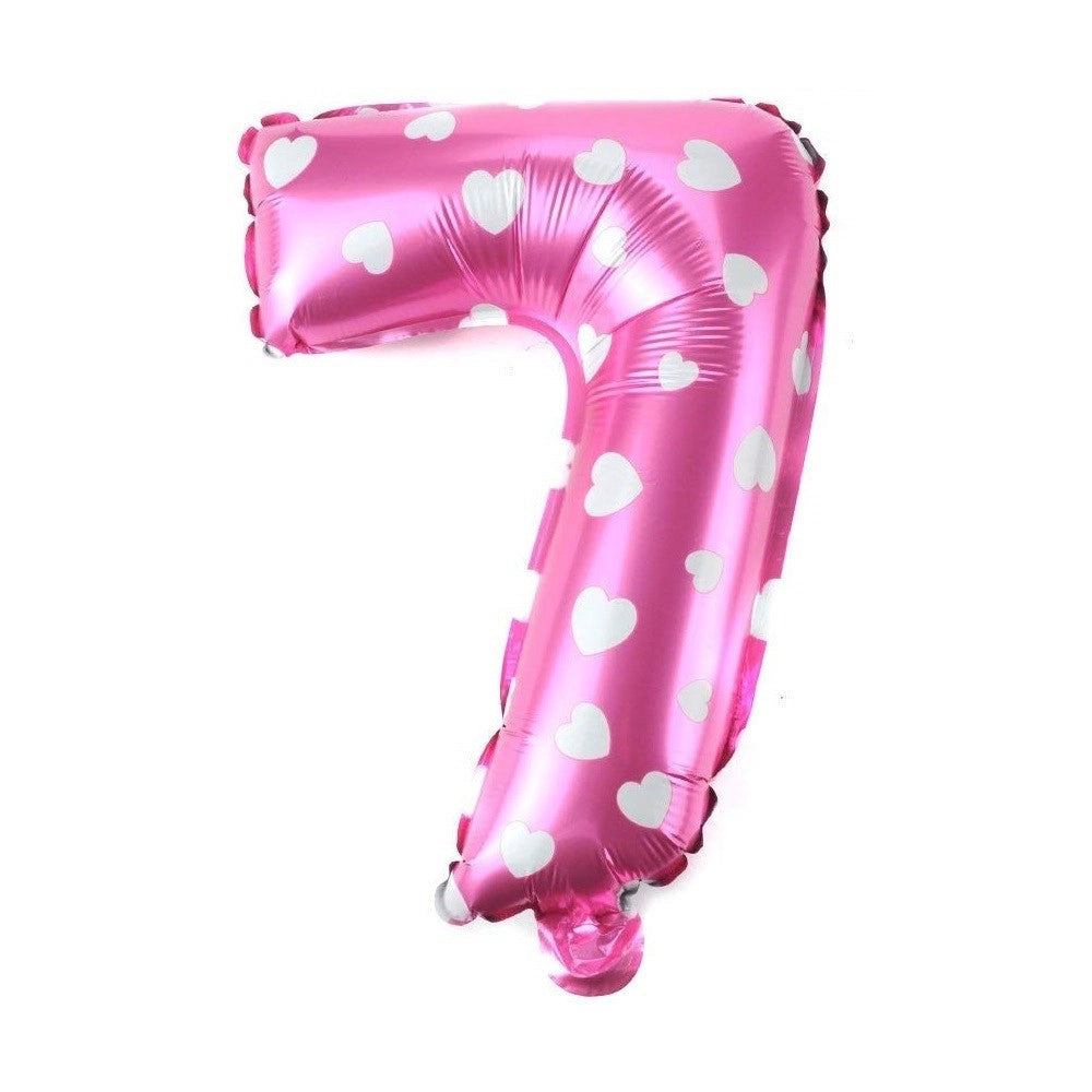 Trade Shop - Palloncino Numero 7 Rosa Cuori Cuoricini 35cm Elio Decorazione Party Festa -