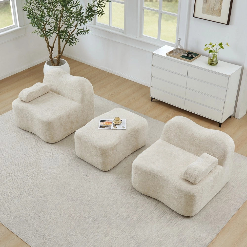Divano Modulare Angolare 2 Posti con Pouf ¨C Xylo ¨C Beige, Braccioli Mobili