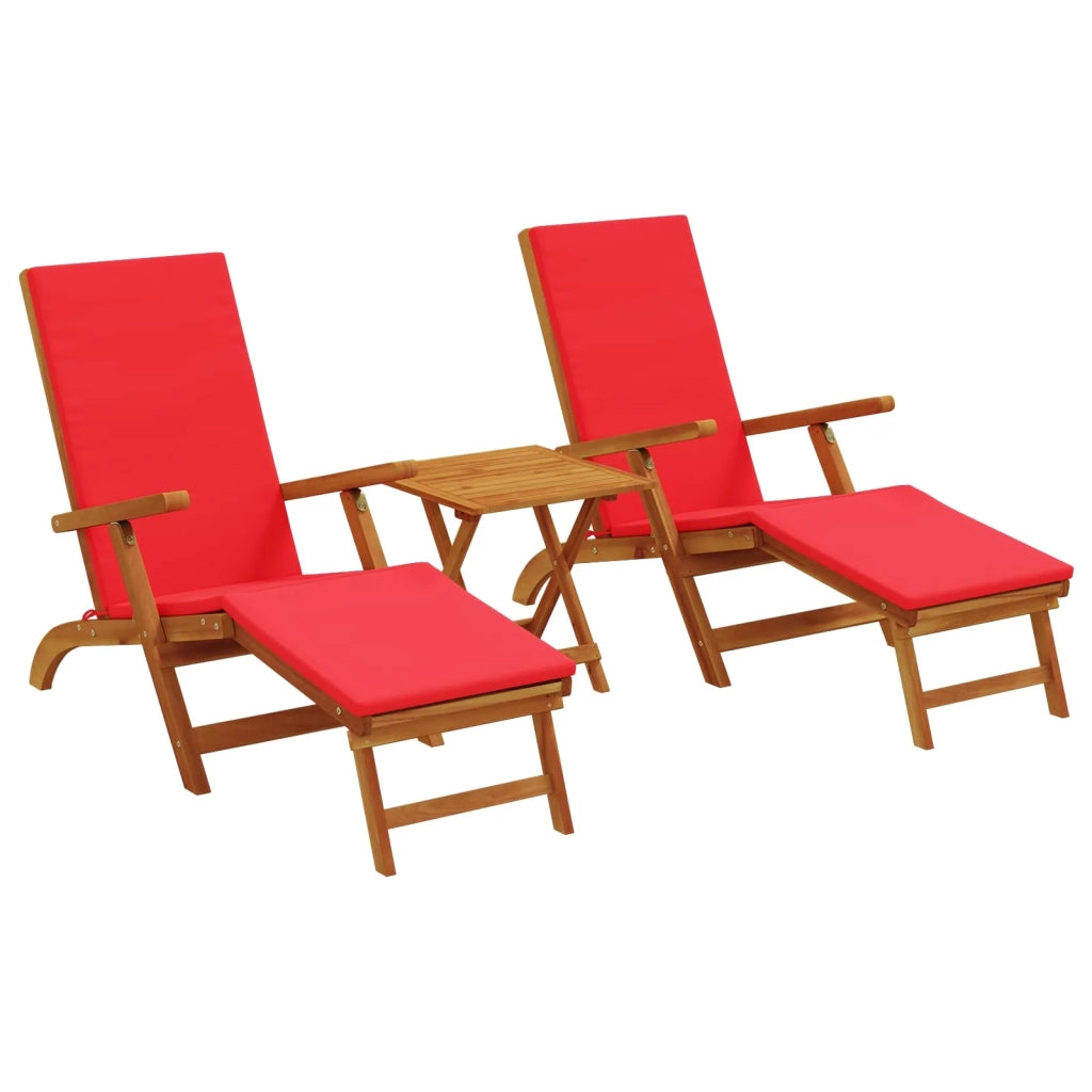 Lettino prendisole reclinabile e pieghevole 3 pcs Rosso