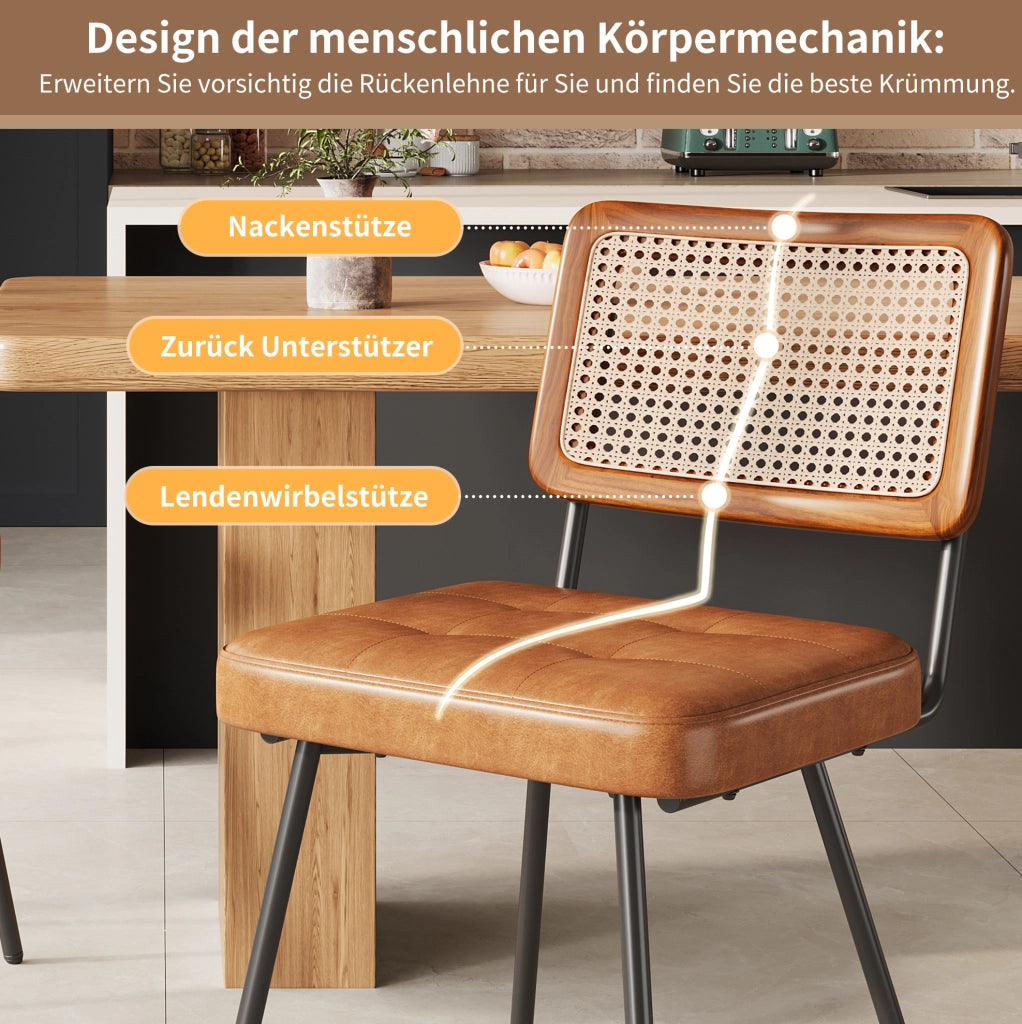 Sedia da pranzo ergonomica in PU e rattan PE marrone