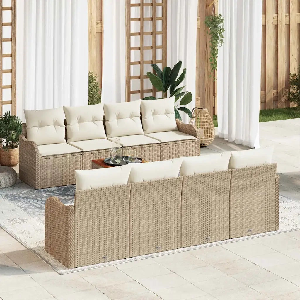 Set Divano da Giardino 9 pcs Beige e Crema polyrattan