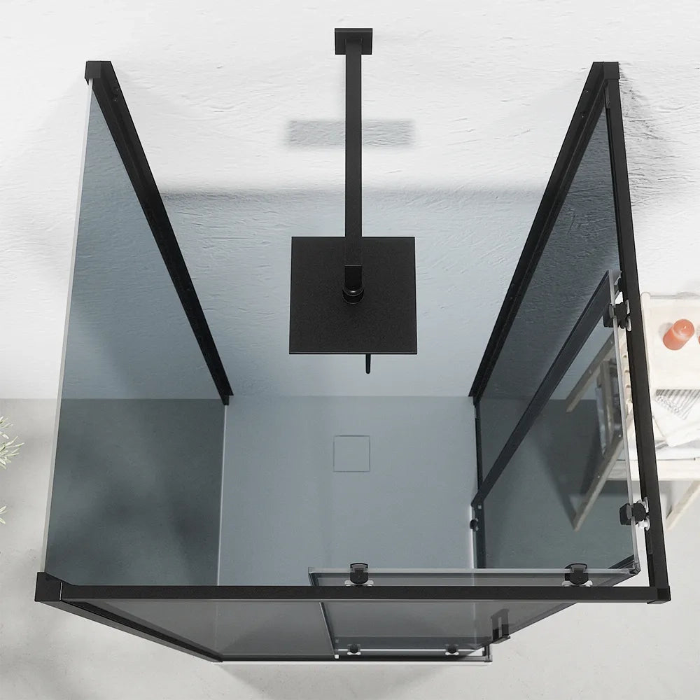 Box doccia nero opaco 3 lati 80x80x80 cm con doppio scorrevole h190 cm e vetro fumè 6 mm | Tremiti