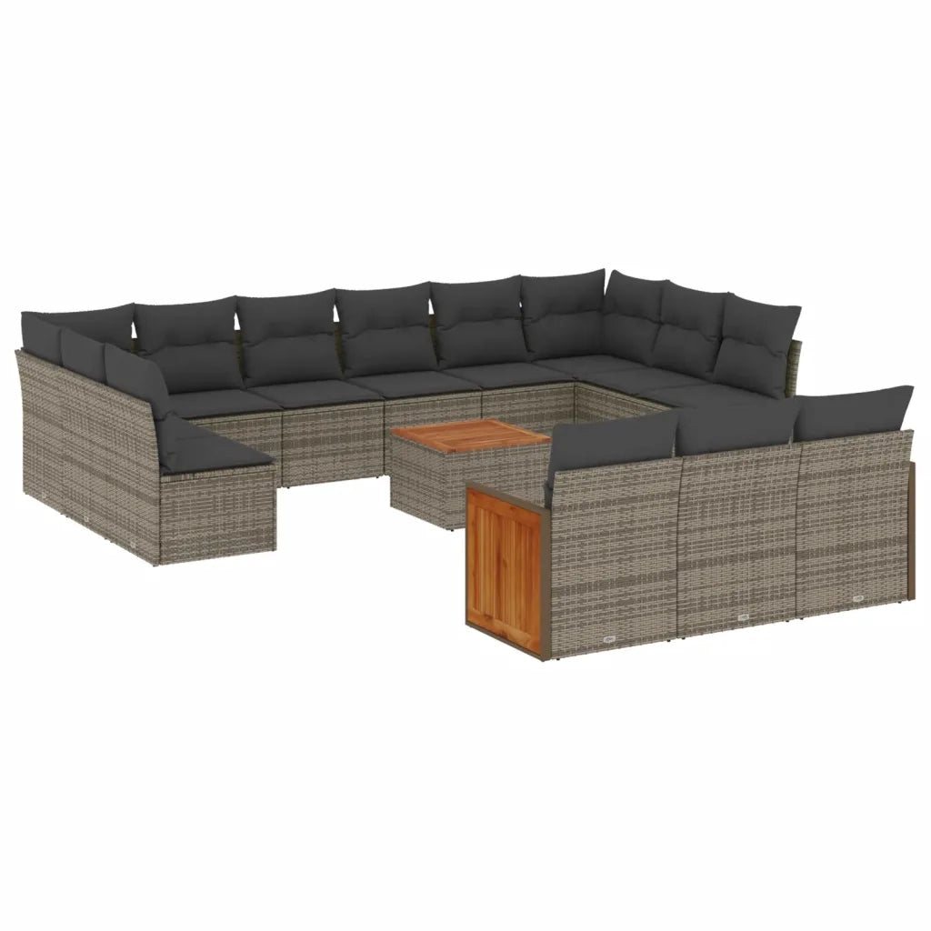 Set Divani da Giardino 14pz con Cuscini in Polyrattan Grigio 3228146