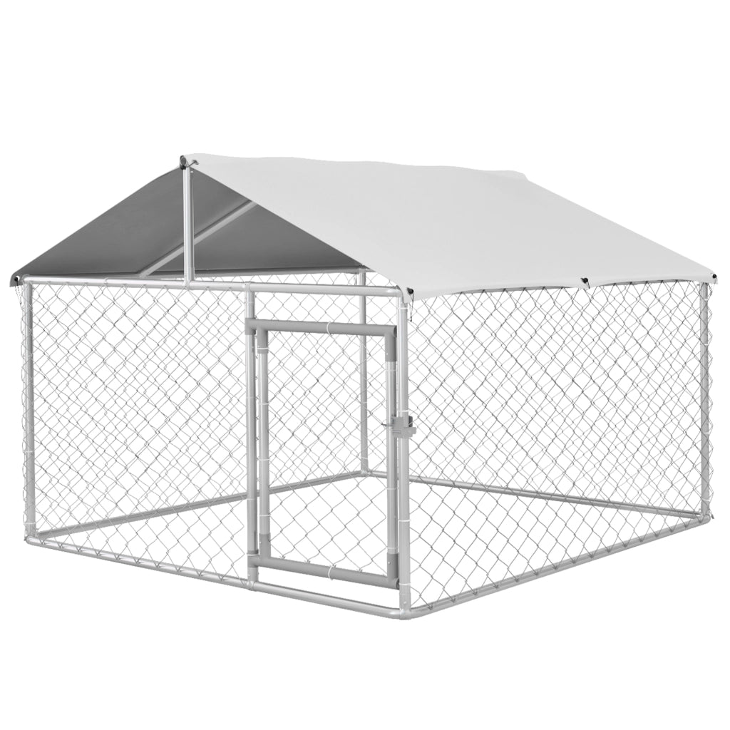Kennel per Cani da Esterno, Recinto per Animali con Copertura Impermeabile, 200x200x150cm, Argento e Grigio