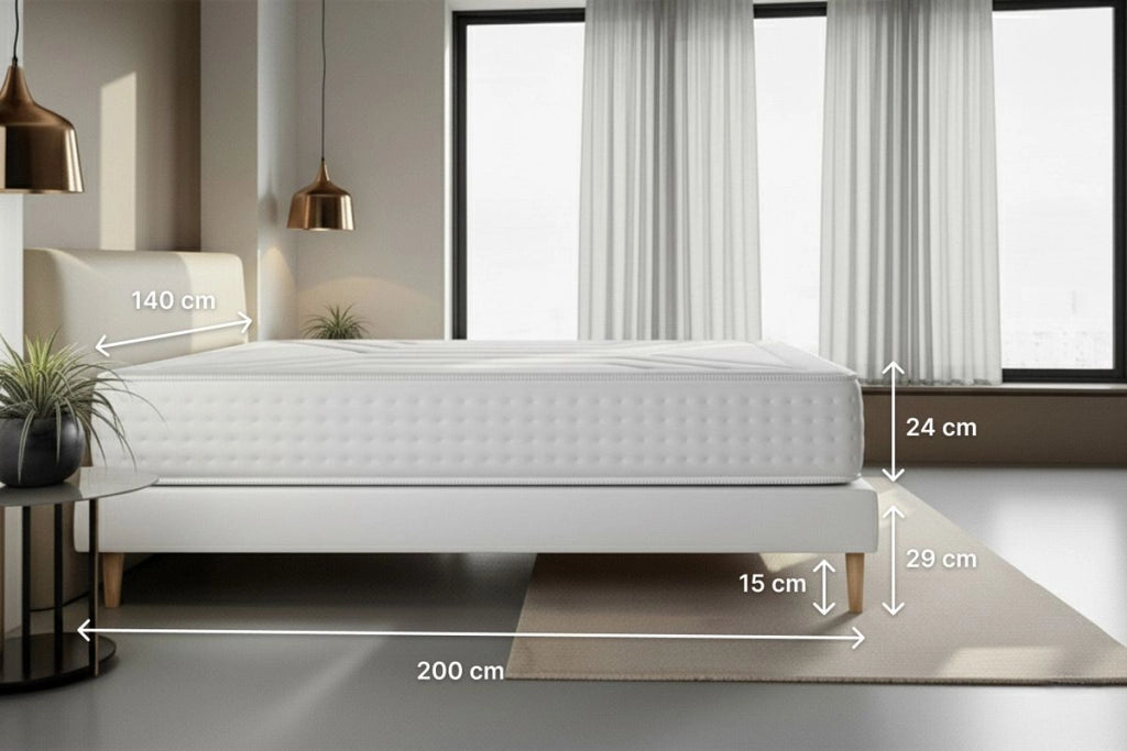 Pacchetto letto completo - Materasso 140x200cm + Box spring con doghe (kit) + 2 cuscini + Piumone - Vingt-Quatre