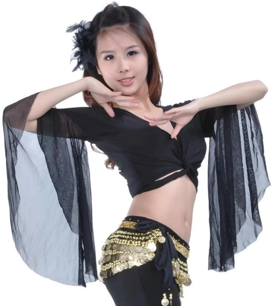 Top da donna con collo V - 3/4 maniche con maniche a molla - da indossare e da legare - adatto per festival - tessuto di alta qualità - abbigliamento da esterno