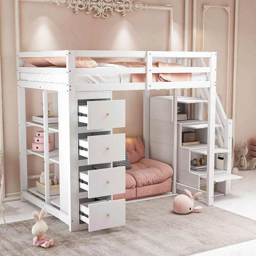 Lit mezzanine con cassetti - Xylo - 140x200 cm - Bianco