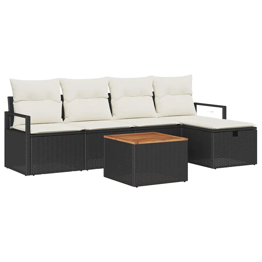 Set Divano da Giardino con cuscino 6 pcs Nero Poly Rattan