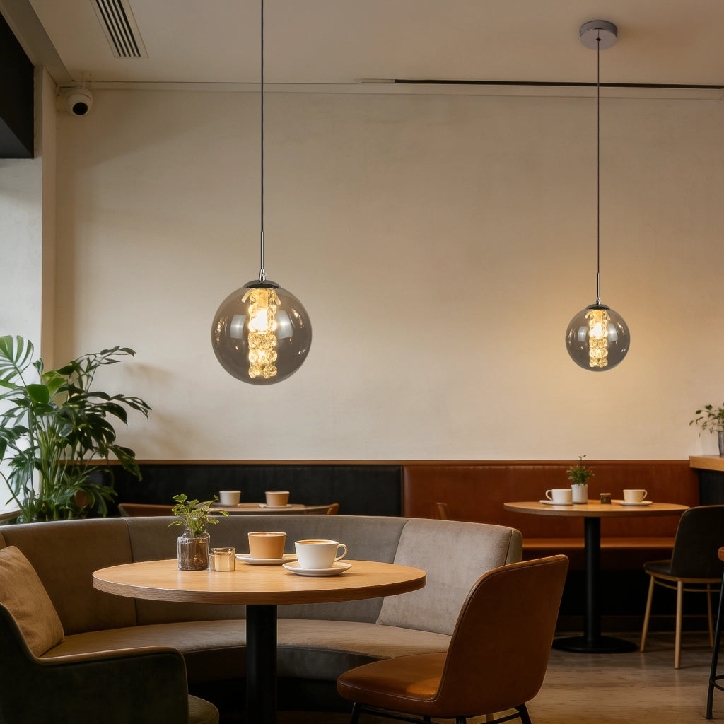 ZMH Lampada a sospensione vetro fumé moderna 1 luce altezza regolabile 120cm G9 per sala pranzo camera bar