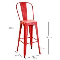 Set 2 Sgabelli da Cucina di Design con Schienale Rimovibile e Poggiapiedi, in Metallo, 44x46x116 cm, Rosso