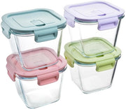 Contenitori in Vetro con Coperchio - 4 Pezzi - Vetro Borosilicato Alto - Contenitori di Cibo - Resistenti alle Scosse - Per Frigorifero/Forno/Microonde - Chiusura Soddisfacente - Contenitori di Cibo