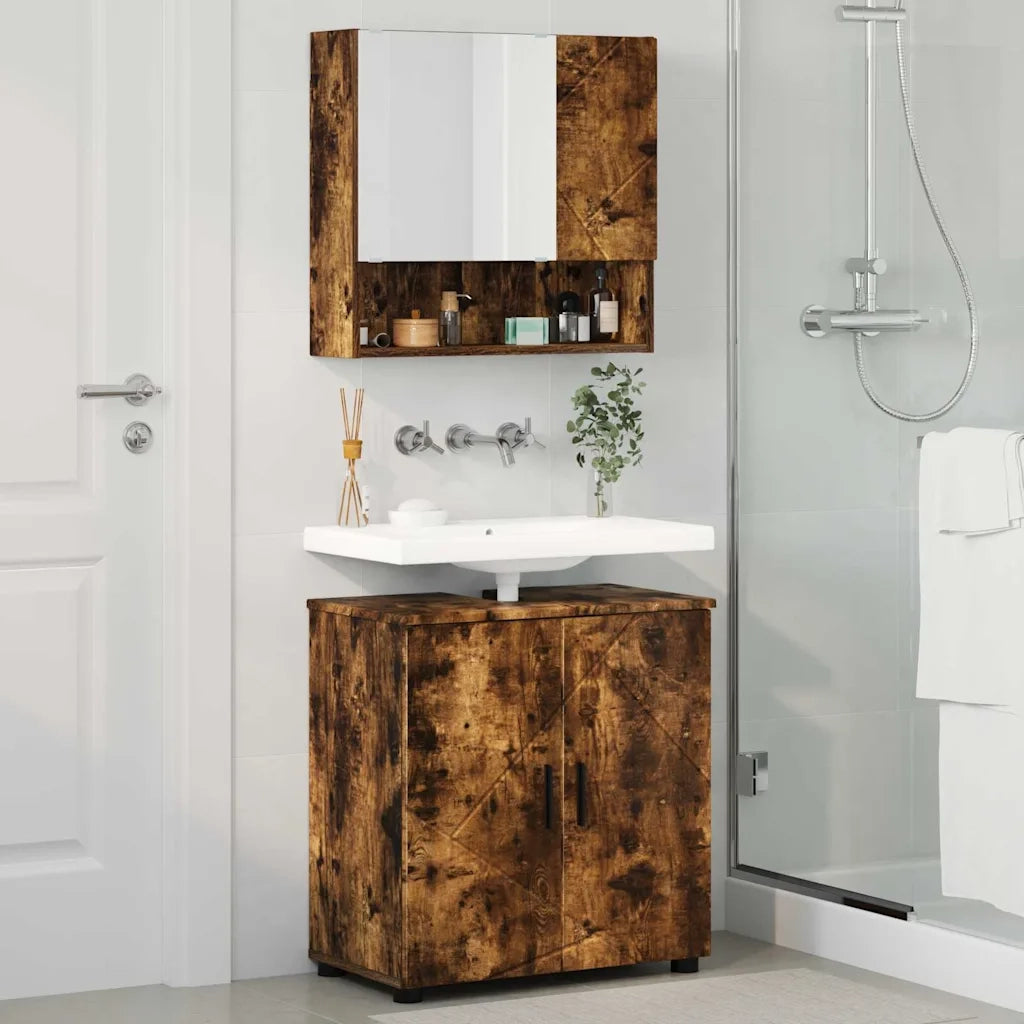 Set di mobili per il bagno Montaggio a parete 2 pcs Rovere fumé 3392938