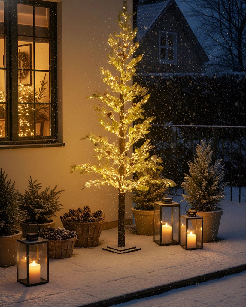 Albero di Natale artificiale con luci LED 245 cm per esterni e interni bianco stile moderno classico