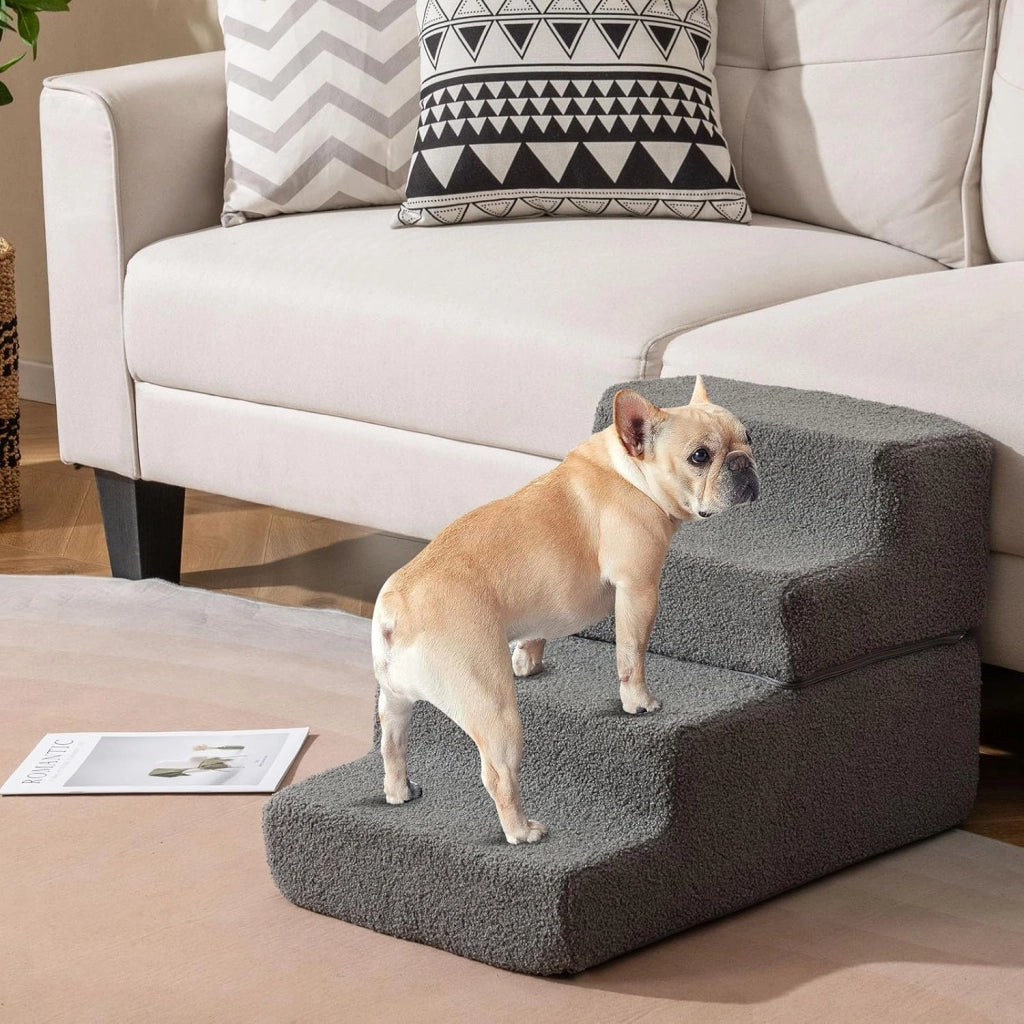 Scalette in Schiuma a 4 Gradini, Rampa per Cani Pieghevole con Fondo Antiscivolo e Copertura Rimovibile e Lavabile per Letto Alto Divano, Scala per Cani e Gatti, 60 x 40 x 40 cm