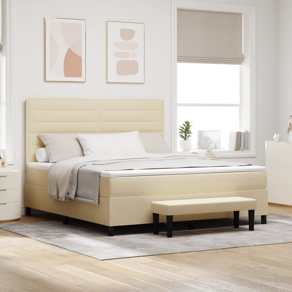 Letto con Box Spring con Materasso e Panca Crema 180x200 cm Tessuto