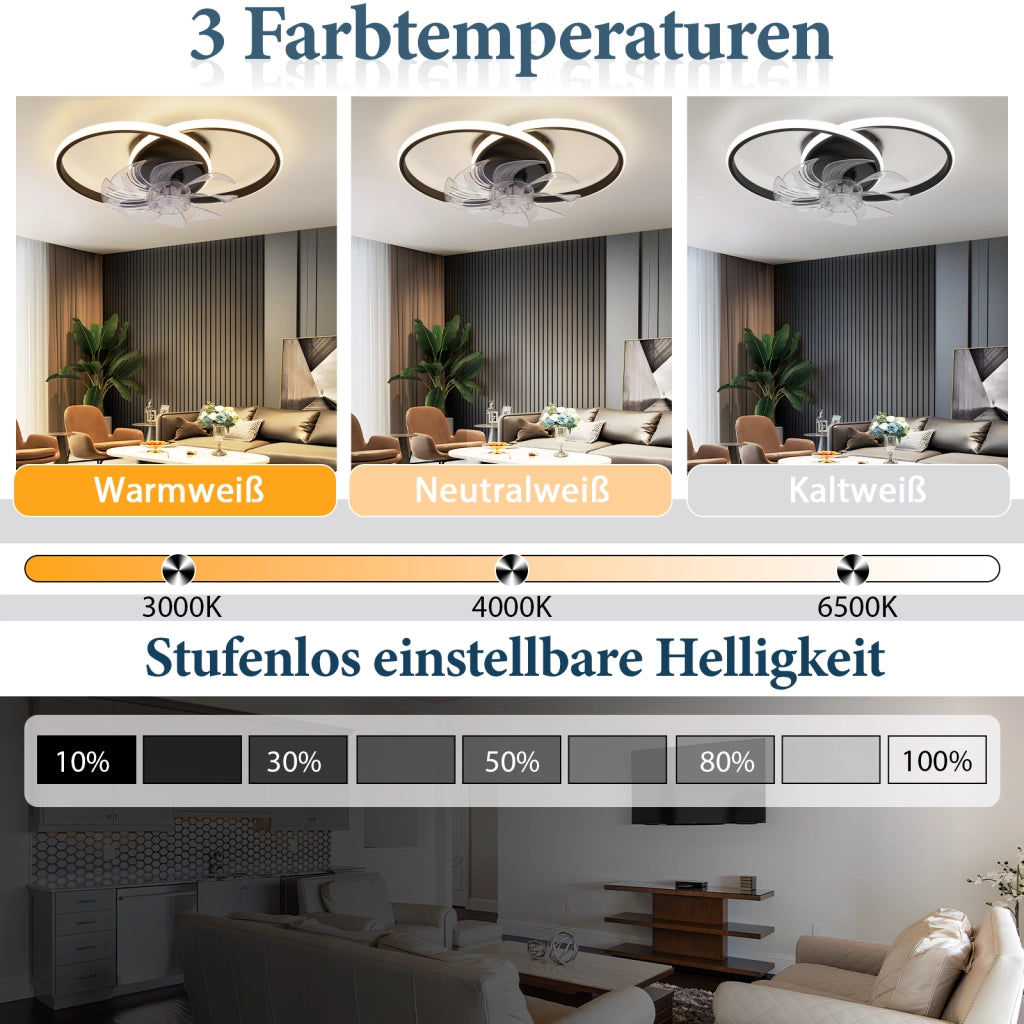 ZMH Ventilatore da soffitto con luce silenzioso e moderno 36W, 6 velocità per camera da letto
