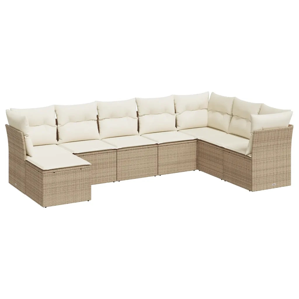Set Divano da Giardino 8 pz con Cuscini Beige in Polyrattan