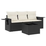 Set Divani da Giardino 4 pz | Set Salotto da Giardino con Cuscini Nero in Polyrattan