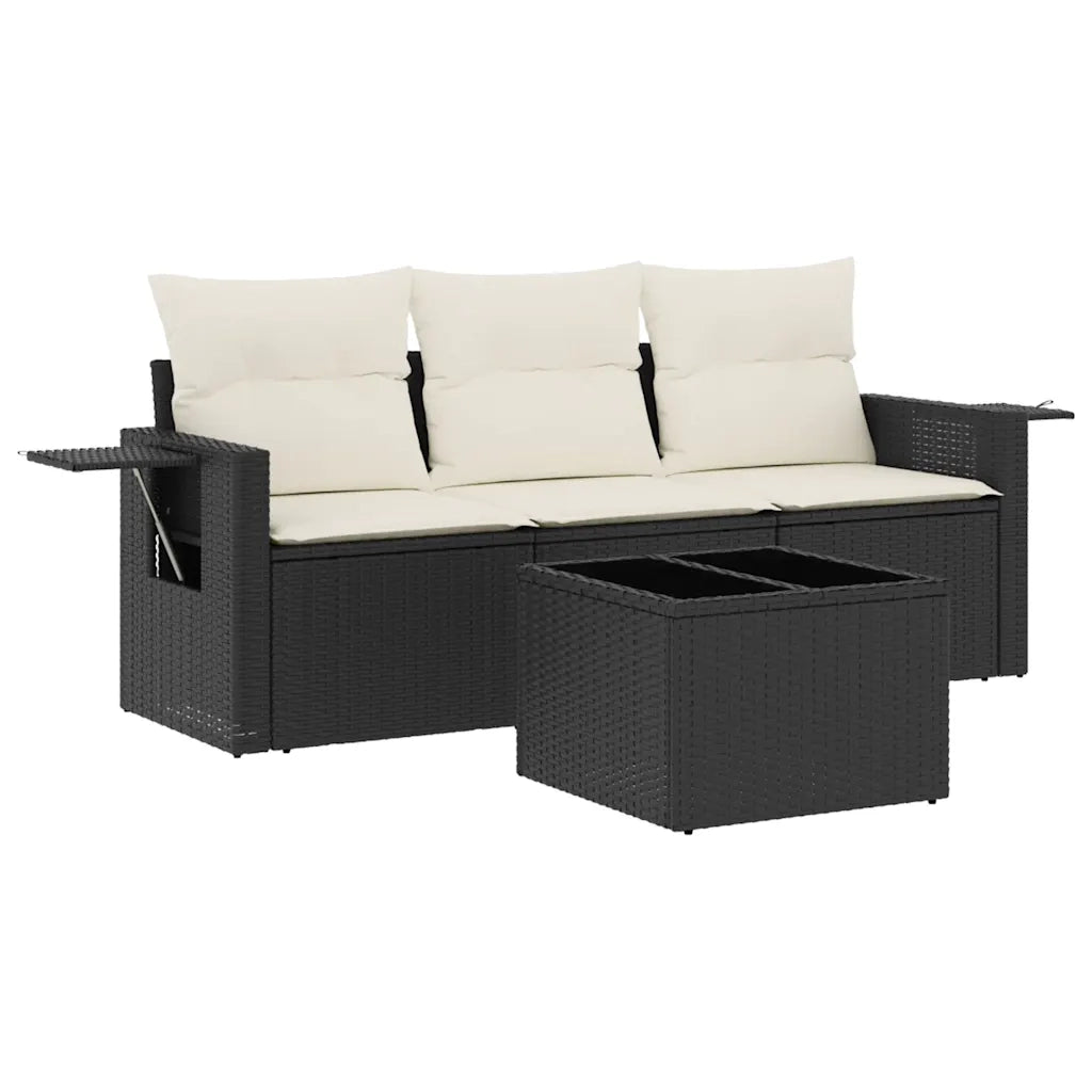 Set Divani da Giardino 4 pz | Set Salotto da Giardino con Cuscini Nero in Polyrattan