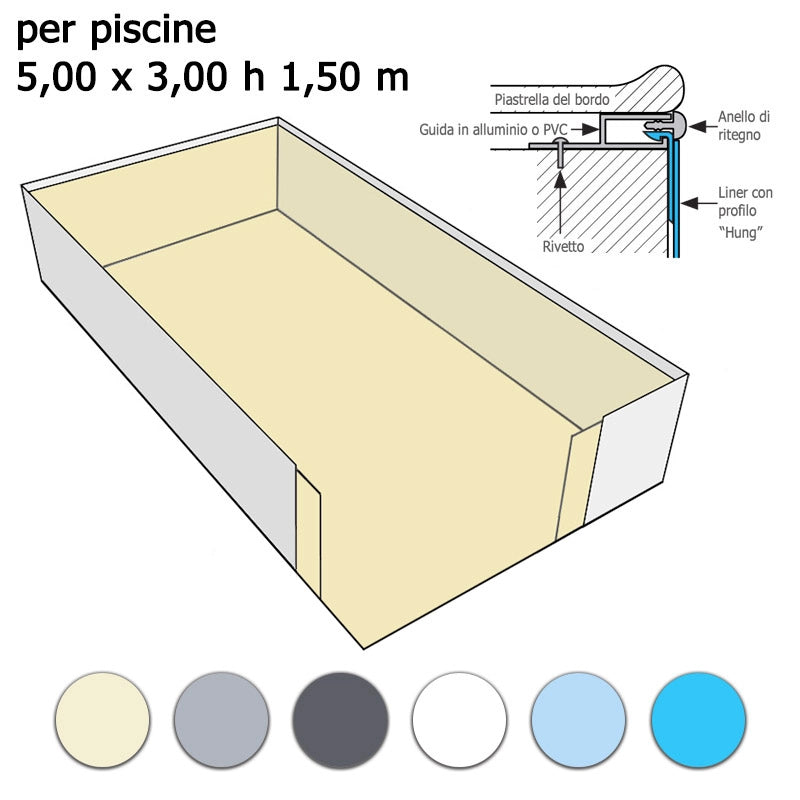 Rivestimento Interno Liner Presaldato A Sacco In Pvc 0,75 Mm Per Piscina 5,00 X 3,00 H1,50 M Lunghezza: 1.50 m
