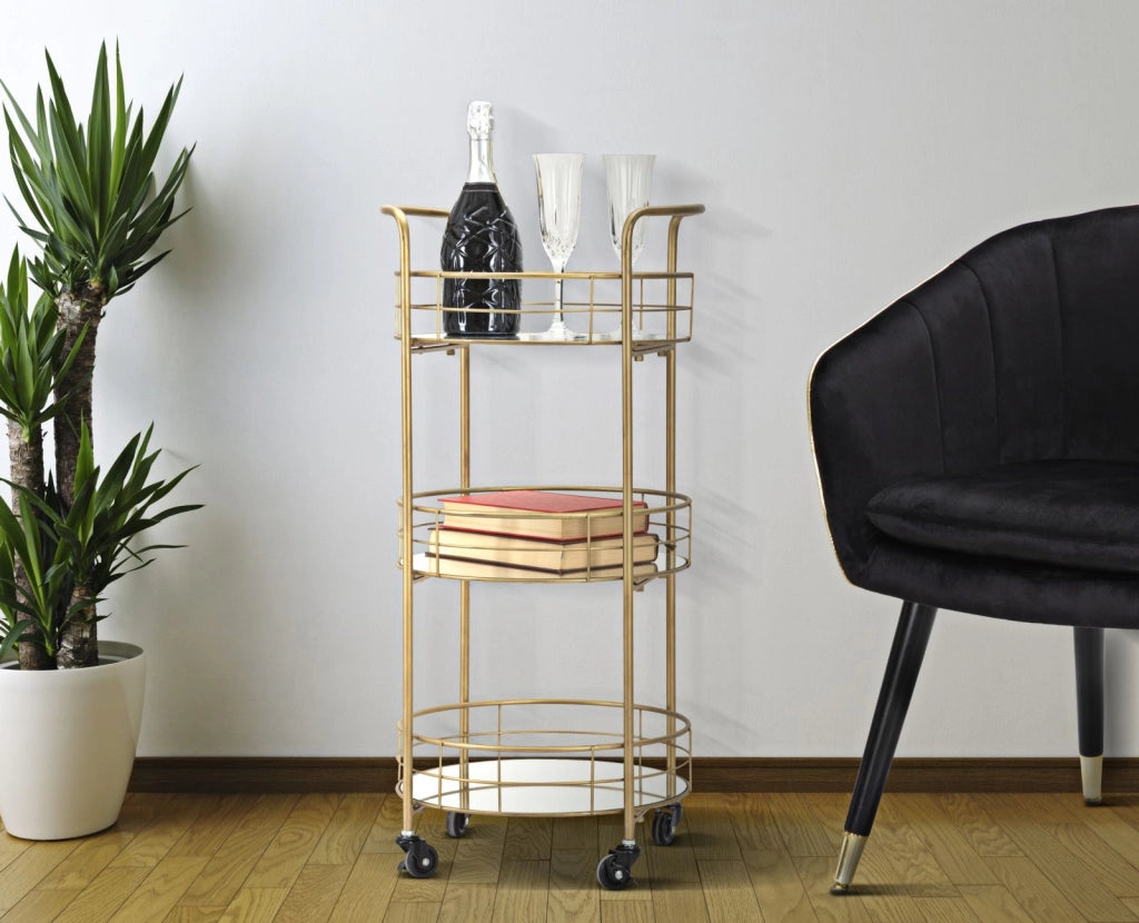 Carrello simmetrico rotondo in metallo dorato Ø cm 38x77,5