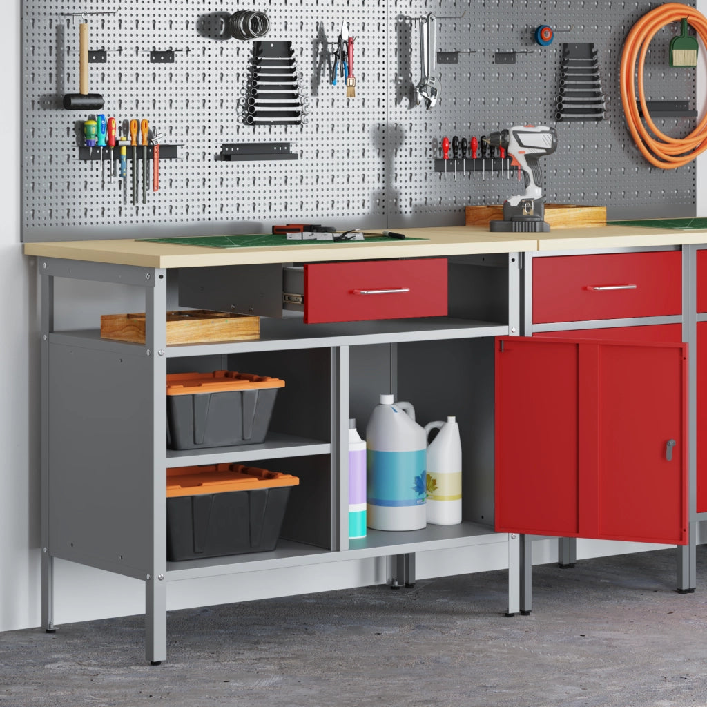 Banco da lavoro  con Porta Bloccabile Rosso 100x55x85 cm Acciaio