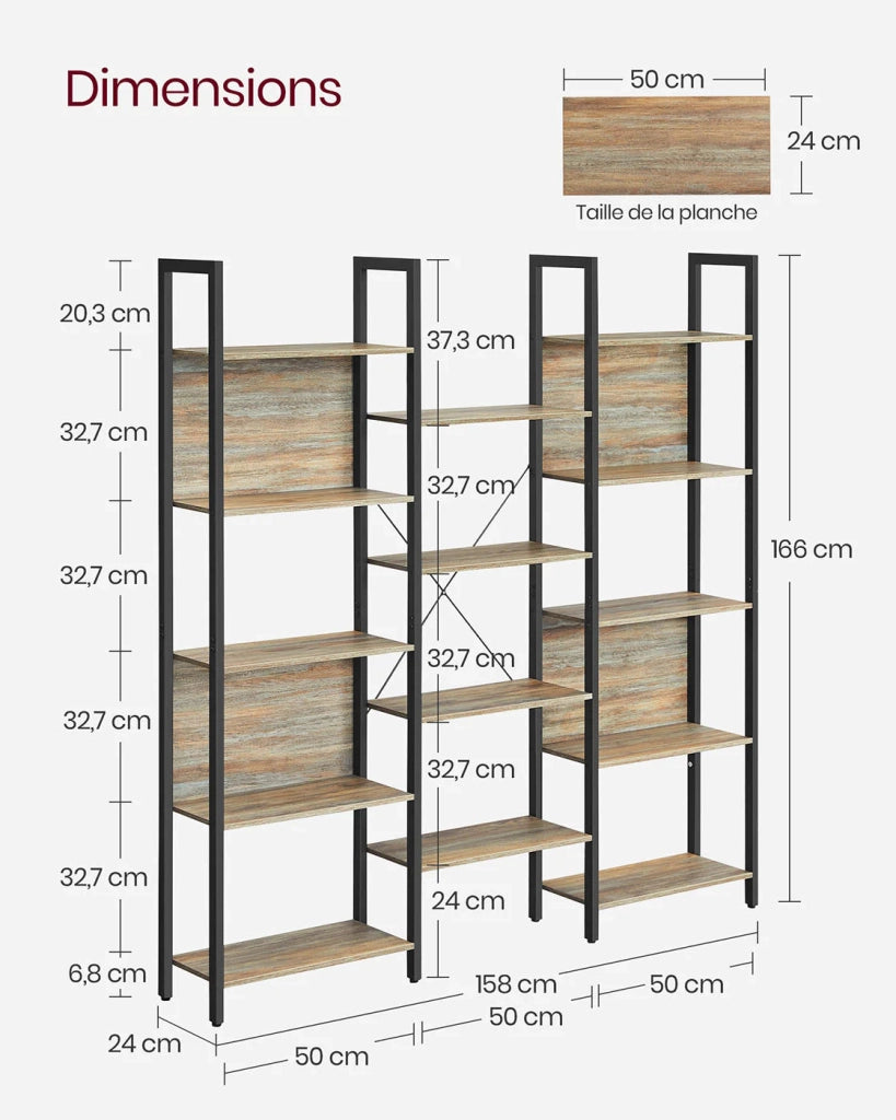 Libreria/mobile contenitore in stile industriale con struttura in metallo e 14 scomparti adatta per soggiorno o ufficio 158 x 24 x 166 cm marrone 12_0004257