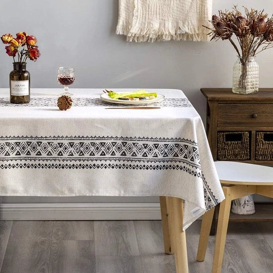 Tavolo rustico, tovaglia in lino, disegno stampato, schema geometrico, decorativo, 140 x 200 cm, rettangolare/alla lunga, leggero, lavabile, tovaglia per cucina e sala da pranzo