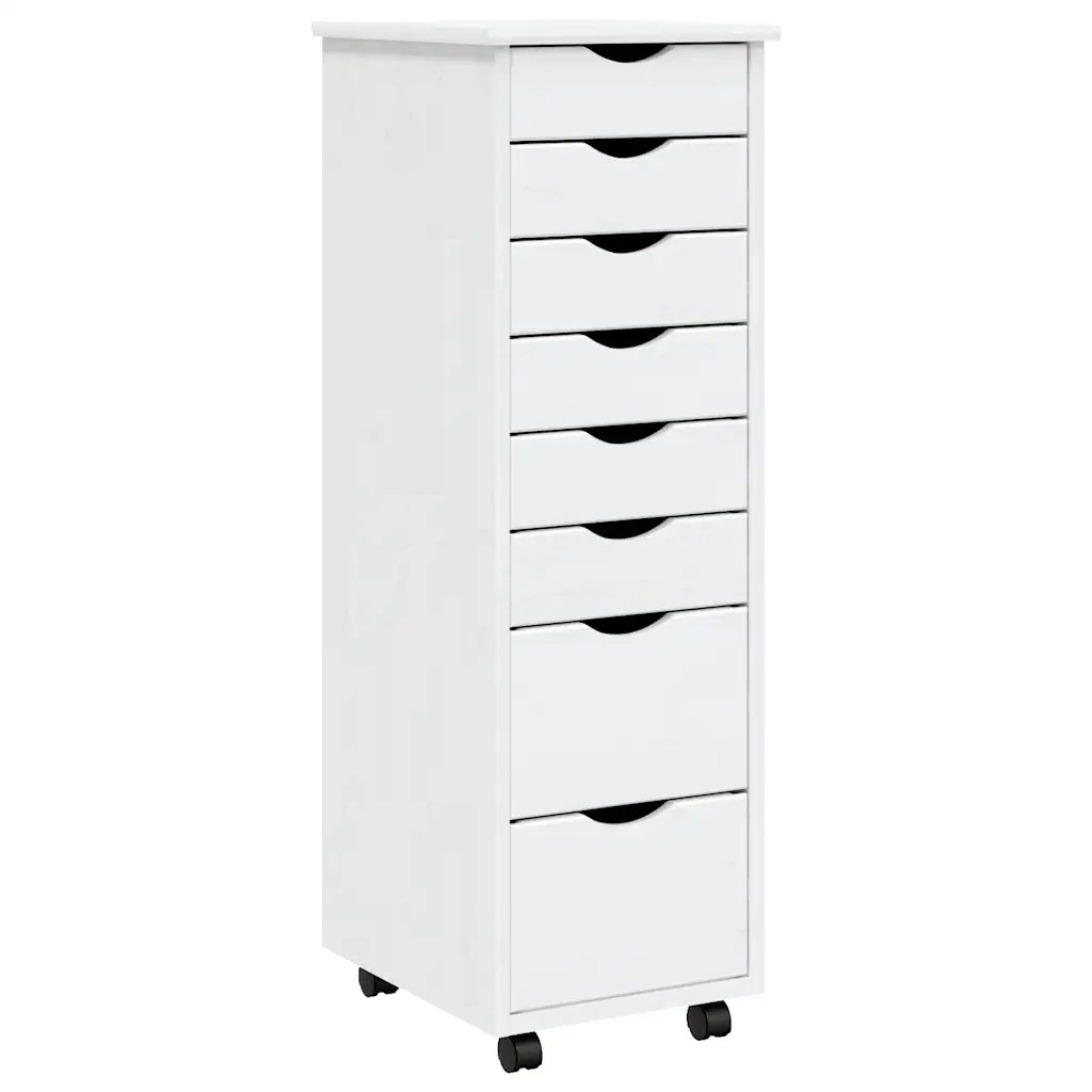 Mobiletto su ruote dal design moderno con cassetti stile ufficio 34 x 39 x 103 cm realizzato in legno di pino bianco 02_0047163
