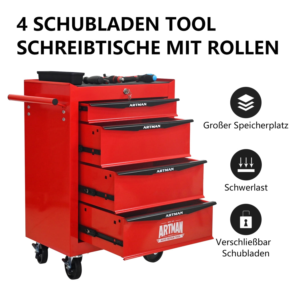 CARRELLO PORTAUTENSILI 4 Cassetti 60 x 33 x 77,5 cm Acciaio Rosso/Nero