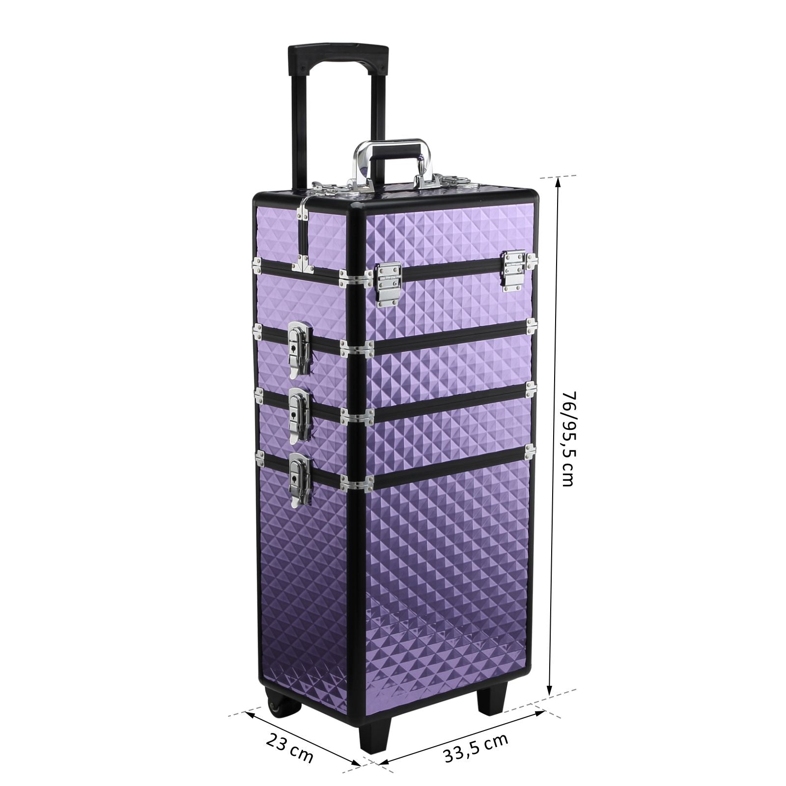 Easycomfort Valigia Porta Trucchi Professionale, Trolley Makeup da Viaggio in Alluminio, 2 Ruote, Viola 33.5x23x76/95.5cm