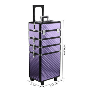 Easycomfort Valigia Porta Trucchi Professionale, Trolley Makeup da Viaggio in Alluminio, 2 Ruote, Viola 33.5x23x76/95.5cm