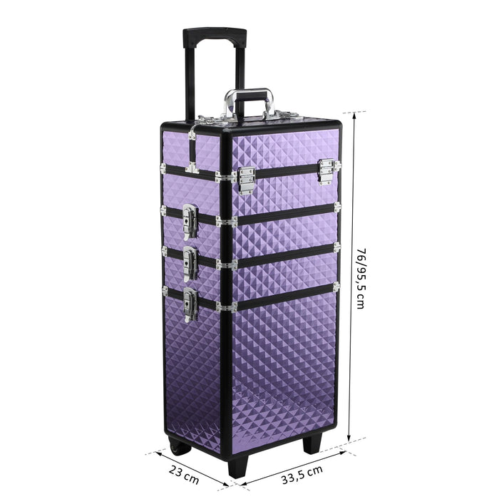 Easycomfort Valigia Porta Trucchi Professionale, Trolley Makeup da Viaggio in Alluminio, 2 Ruote, Viola 33.5x23x76/95.5cm