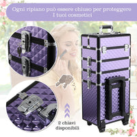 Easycomfort Valigia Porta Trucchi Professionale, Trolley Makeup da Viaggio in Alluminio, 2 Ruote, Viola 33.5x23x76/95.5cm