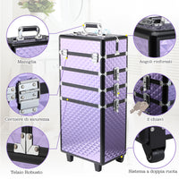 Easycomfort Valigia Porta Trucchi Professionale, Trolley Makeup da Viaggio in Alluminio, 2 Ruote, Viola 33.5x23x76/95.5cm