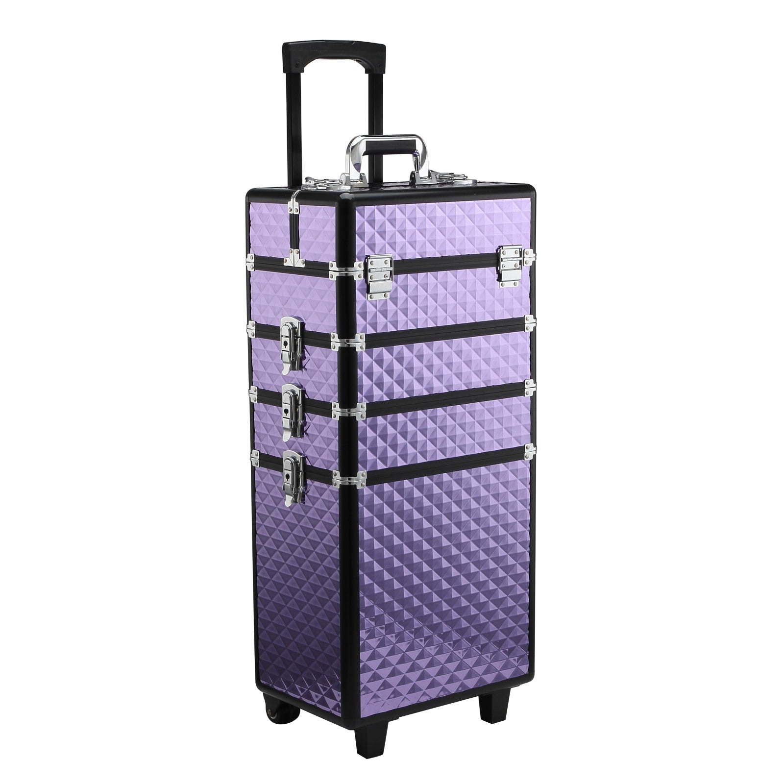 Easycomfort Valigia Porta Trucchi Professionale, Trolley Makeup da Viaggio in Alluminio, 2 Ruote, Viola 33.5x23x76/95.5cm