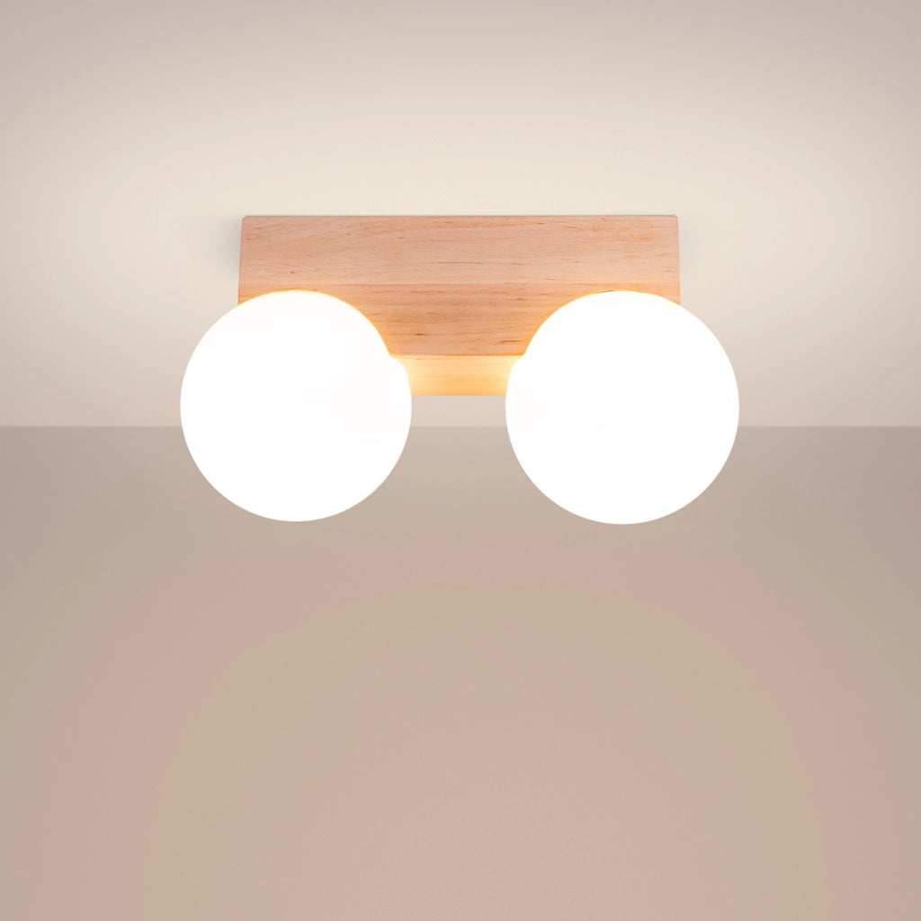 Lampada a sospensione moderna BULBO Peach Puff a 2 luci in legno e vetro IP20