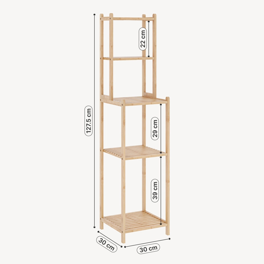 Scaffale da Bagno Anun in Bambù con 4 Scomparti Aperti 128 x 30 x 30 cm - Color Naturale [en.casa]