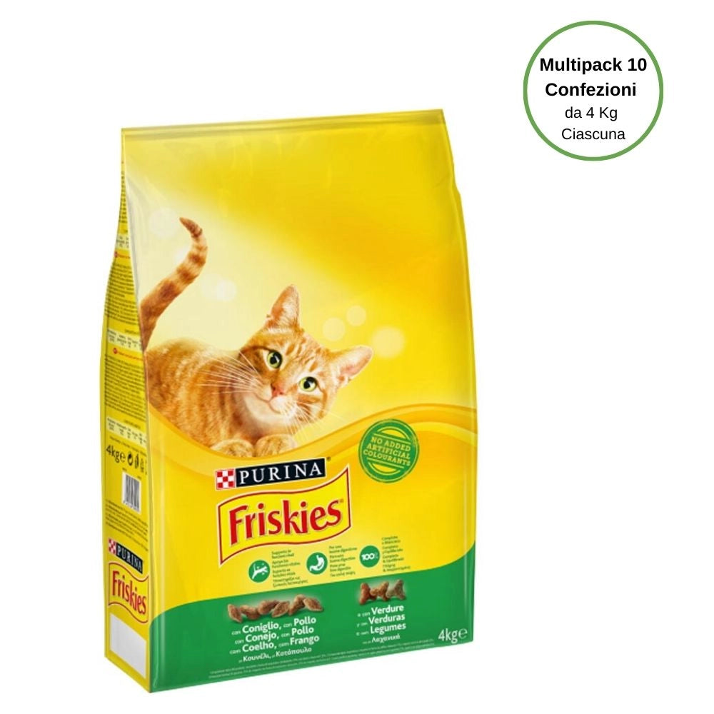 Purina friskies con coniglio pollo e verdure per gatto adulto multipack da 10 confezioni da 4 kg ciascuna