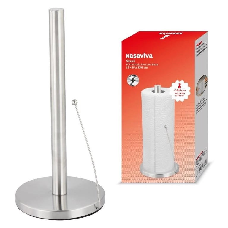 Portascottex Portarotolo da Cucina con Base in Acciaio Inox 15 x 15 x 33 cm